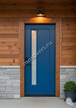 Высокая входная дверь синяя со стеклянной вставкой - купить от производителя Мосдвери Высокая входная дверь синяя со стеклянной вставкой
