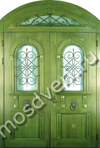 Двустворчатая арочная дверь со стеклом и ковкой - купить от производителя Мосдвери Двустворчатая арочная дверь со стеклом и ковкой